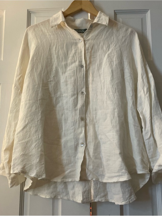 Kim Van Lou Jackets & Blazers - Kim Van Lou Linen Blend Oversized Blouse White Embroidered Scarab Beetle S/M